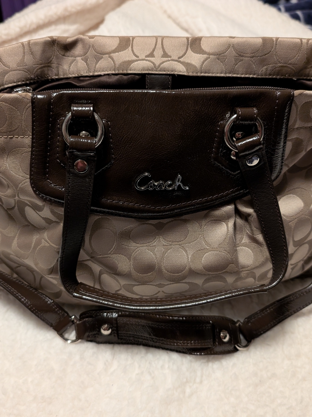 Coach Two-Tone Khaki and Dark Brown Tote